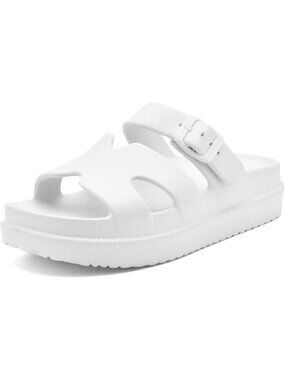 🆕 Women's White Cutout Single Buckle Slide Sandals EVA Waterproof Beach Shoes